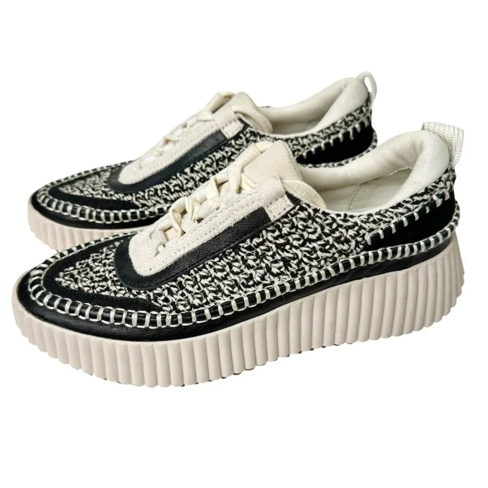 DOLCE VITA DOLAN WHITE BLACK SNEAKERS KNIT SUEDE LACE UP MODERN ELEVATED 9 - Picture 2 of 7